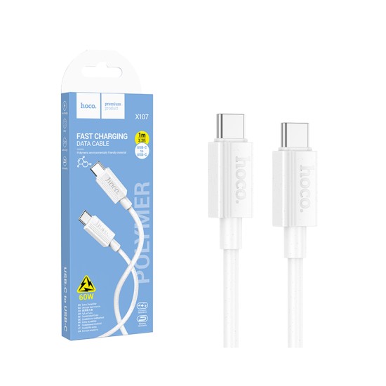 Cabo Hoco X107 Favor Tipo-C para Tipo-C 60W 1m Branco Cabo Hoco X107 Favor Tipo-C para Tipo-C 60W 1m Branco